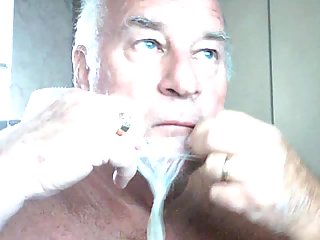 Old Fart Playing With Cum From Condom