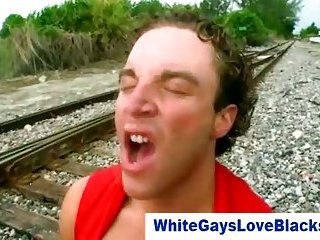 Amateur white guy give black guy anal in reality outdoor sex