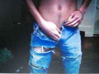 Showing off in torn jeans on cam