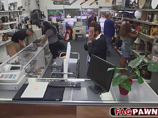 Guy tries to sell some stuff in a pawn shop but instead gets his ass fucked