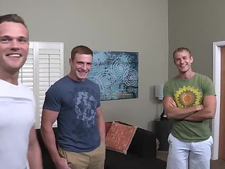 Gay threesome blowjobs and bareback anal fuck