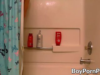 Skinny twink masturbates and teases in the shower