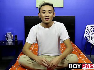 Adorable blonde asian twink Ty Neiman jerks off his cock