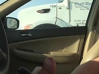 Trucker watches me cum while I drive and jack