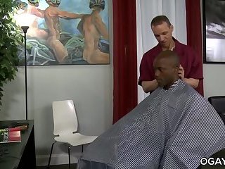 Interracial gay intercourse in the barber shop