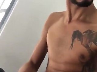 Hot dick jacker with a phoenix tattoo