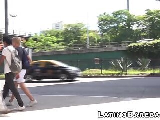 Young Latino sprays cum while riding big bare cock