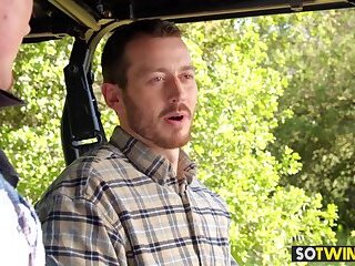 Stud gays blowjob and anal on the farm on the tractor