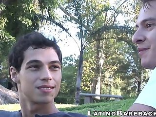 Hot bareback bedroom fuck with two cute Latino twinks