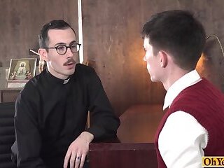 Mature church priest spanks twinks ass and fucks him