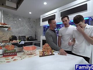 Boys fuck behind their stepdaddy and invite him to join them