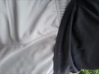Grey Shorts Freeballing (Commando) flaccid cock swinging