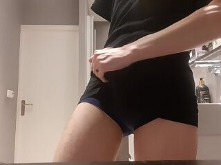 Very small, tight boxers and a classic tease