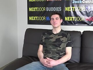 Straight athletic teen tugs his shaved dong at audition