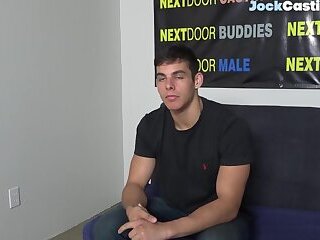 Smooth amateur stud wanking his dong at casting couch
