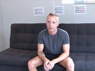Shaved amateur jock strokes his hard dick at audition