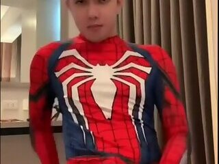 Sexy Asian Guy Jerks Off As Spiderman