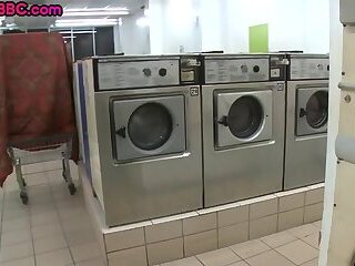 Handsome Ebony bottom public fucked in laundry service