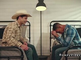 Gay cowboy anal fucks muscle black man at the conversion camp