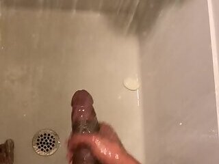Black slim dude takes shower