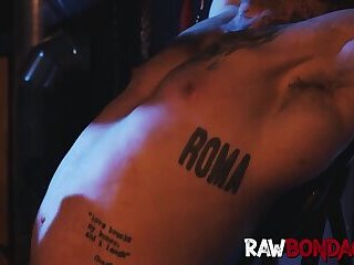 Roped up and helpless Devin Franco cumshot after punishment