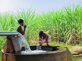 Indian villager got hard dick bathing