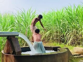 Indian villager got hard dick bathing