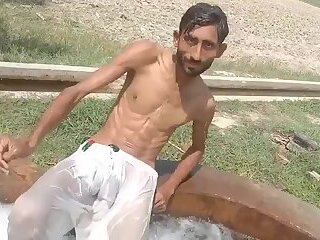 Desi villager bathing