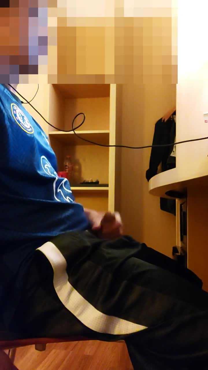 Chinese Twink Jerking Off in Chelsea FC Soccer Jersey